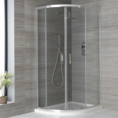 Image of Milano Portland Chrome Left Hand Quadrant Shower Enclosure White Tray 900mm x 760mm