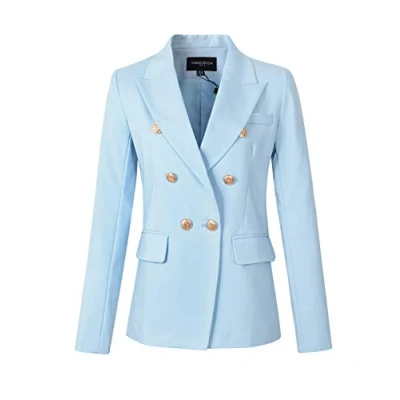 Image of Womens Double Breasted Military Style Blazer Ladies Coat Jacket, Blue, 8