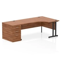 Image of Impulse 1800 RH Crescent Desk Cantilever Walnut/Black 800 Hi Ped