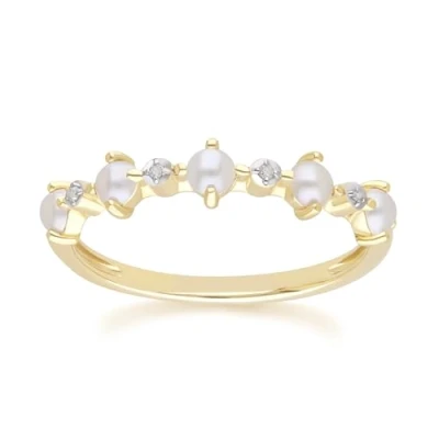 Image of Classic Pearl &amp; Diamond Eternity Ring in 9ct Yellow Gold Size: L