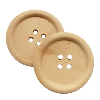 Image of Chenkou Craft 30pcs 40mm 1 1/2&quot; Round Natural Wood Buttons 4 Holes Sewing Button (40mm)