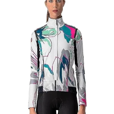 Image of CASTELLI 4521526 870 PERFETTO RoS W LS Jacket Women&#039;s Silver Gray/Teal Blue Flowers L
