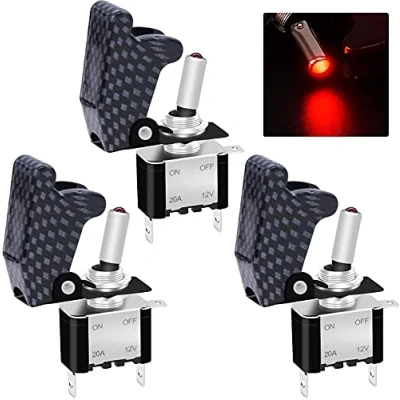 Image of Taiss/3Pcs Rocker Toggle Switch 12V 20A Heavy Duty Racing Car Automative Auto SPST ON/OFF Red LED Illuminated 3Pin With Charcoal Grey Waterproof Safety Cover ASW 07DR+GYM