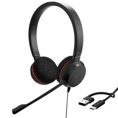 Image of Jabra Evolve 20 Stereo Headset Unified Communication Certified Headphones for VoIP Softphone with Passive Noise Cancellation USB C/A Black