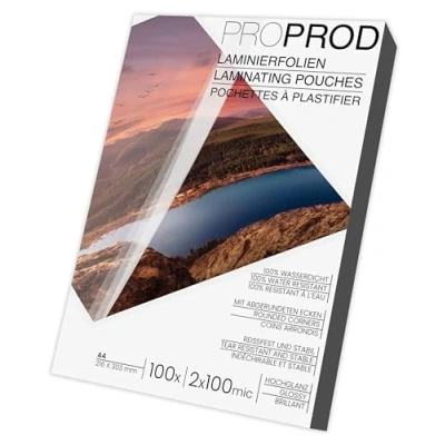 Image of ProProd Premium A4 200 μ (2x100 mic) Glossy Laminating Pouch (Pack of 100), Packaging May Vary