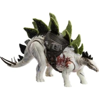 Image of Mattel Jurassic World Dominion Dinosaur Figure Gigantic Trackers Stegosaurus with Attack Motion &amp; Tracking Gear, Toy Gift Physical Digital Play, HLP24
