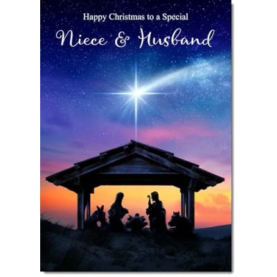Image of doodlecards Niece and Husband Christmas Card Nativity Scene Medium Size for &amp; with Plain Envelope