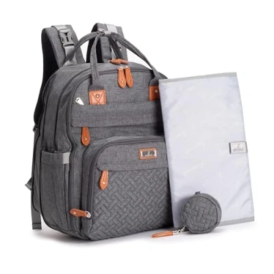Image of BabbleRoo Extra Large Diaper Bag Backpack, Expandable Baby with Up to 50% More Capacity Travel Essentials Tote Changing Pad, Stroller Straps &amp; Pacifier Case Unisex, Dark Gray
