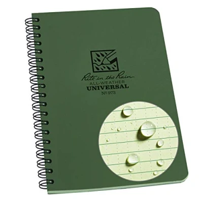Image of Rite In The Rain Waterproof Paper Side Spiral Notepad Green Polydura Cover 64 Pages 12 Sheets Imperial and Metric Rulers, 4 ⅝ x 7 Inch