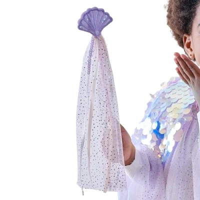 Image of Ginger Ray Girls Purple Holographic Sequin Mermaid Shell Wand for Birthdays &amp; Costume Parties Size: 49cm