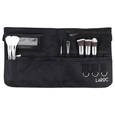 Image of LaRoc Makeup Brush Holder Belt Adjustable Make Up Brushes &amp; Cosmetics Organiser, Mesh and Zippered Pouches, Ideal for MUA, Students, Amateurs, Professionals Organiser