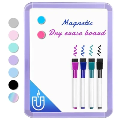 Image of VUSIGN Small White Board Dry Erase, 216 x 280 mm Magnetic Erase Board, Mini Whiteboard with Markers for Kids, Students, Fridge, Wall, Locker, Purple