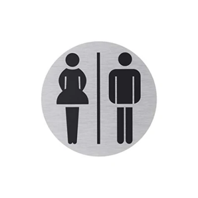 Image of Metafranc 507240 Adhesive Sign Symbol: Women&#039;s Toilet &amp; Men&#039;s Diameter 75 mm Made of Aluminium in Modern Stainless Steel Look Self Back/Signs/Information Sign/Toilet Note
