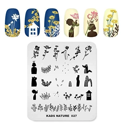 Image of KADS Nail Stamping Plate Flower Nature Template Image Design Plates for Art Decoration and DIY (NA027)