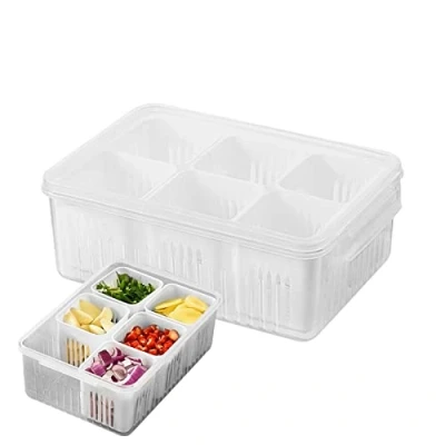 Image of Food Storage Drain Basket, Fridge Containers Refrigerator Fresh Box, Detachable Basket Vegetables Sealed Keeper For Ginger Garlic Onion