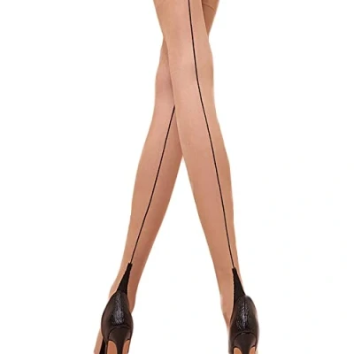 Image of Yummy Bee Sheer Tights for Women Seamed Back Seam Plus Size Women&#039;s 8 18 (Nude/Blk, M)