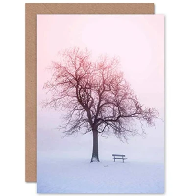 Image of Wee Blue Coo LANDSCAPE WINTER TREE BRANCHES SNOW SUNRISE BLANK GREETINGS BIRTHDAY CARD