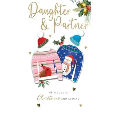 Image of Daughter &amp; Her Partner Embellished Christmas Card Hand Finished Champagne Cards XCDC430