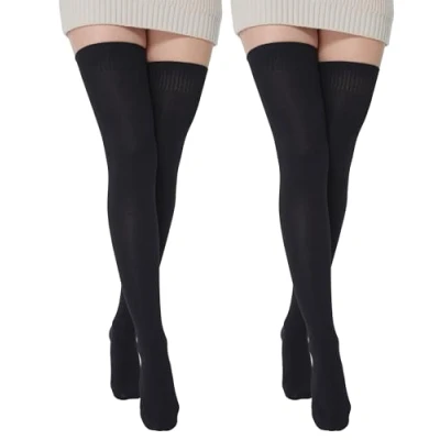 Image of BABAHU Womens Extra Long Cotton Stripe Thigh High Socks Over the Knee