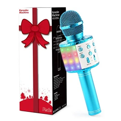 Image of Fede Microphone for Kids Adults, Wireless Bluetooth with Flashing Colorful LED Lights Portable Speaker Karaoke Machine, Home KTV Player Support Android &amp; iOS Devices Party Singing