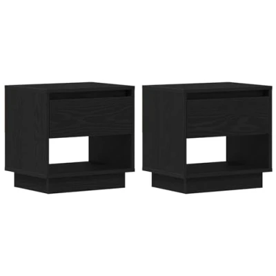 Image of vidaXL Bedside Table Set Black Oak Nightstands with Storage Drawers Modern Matte Engineered Wood Cabinet for Bedroom Compact Rectangular Design Easy Assembly