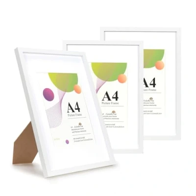 Image of Scholar Tree A4 White Frame 3 Pack Picture Frame, Frames 21 x 29.7 cm, with Stand Tabletop or Wall Hanging, Wooden Photo 6x8 Mount