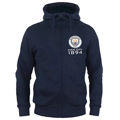 Image of MANCHESTER CITY FC Official Football Gift Mens Zip Hoody Fleece Navy Small