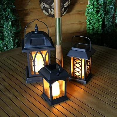 Image of Garden Candle Lanterns Solar Powered Flickering Effect Amber LED 3 Pack by Festive Lights
