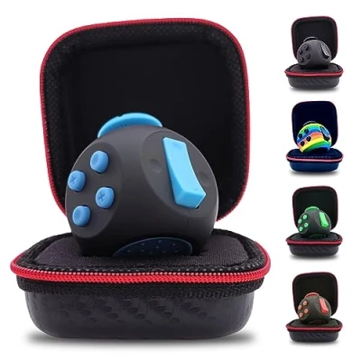 Image of PILPOC theFube Fidget Cube Deluxe Authentic Toys for Adults &amp; Kids Premium Protective Case, Stress Cube, Anxiety Toys, ADHD, OCD, Autism. Quiet Sides Clicker Toy (Black Blue)