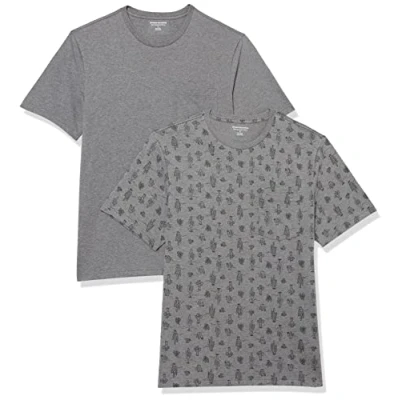 Image of Amazon Essentials Men&#039;s T Shirt Slim Fit Short Sleeved Crewneck Pocket, Pack of 2, Grey Heather Cactus, M