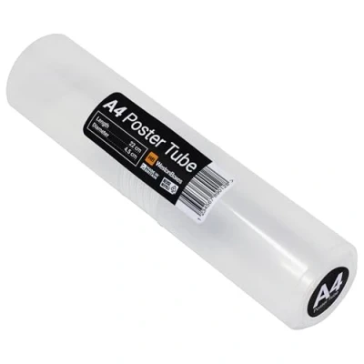 Image of WestonBoxes Storage Tube for Posters, Prints, Drawings &amp; Artwork, Clear Plastic with a 50/50 Screw Split (1, A4, Diameter 45mm / Length 220mm)
