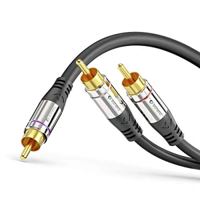 Image of Sonero Premium 10.0 m RCA Cable, 1x to 2x Audio Y Subwoofer, HiFi System, Amplifier, Black