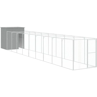 Image of vidaXL Dog House with Run Light Grey 165x1067x181 cm Galvanised Steel