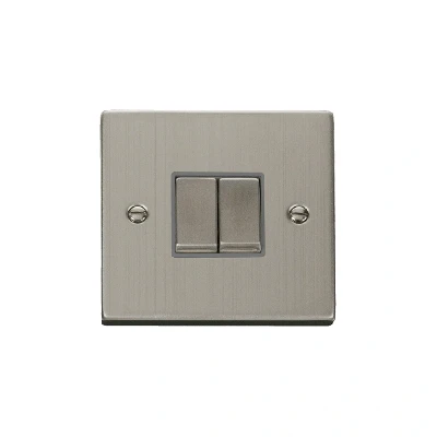 Image of Click Deco 2 Gang Way Ingot 10AX Switch Stainless Steel Grey Inserts