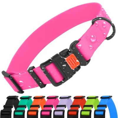 Image of CollarDirect Adjustable Dog Collar Colorful Waterproof Pet Collars for Small Medium Large Dogs Puppy Pink Black Blue Mint Green Orange (Neck Fit 18&quot; 26&quot;, Pink)
