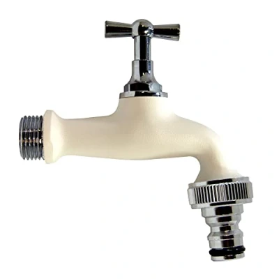 Image of S&amp;M COLORTAPS 590227 Adjustable Garden Tap ½ White with Automatic Hose Outlet