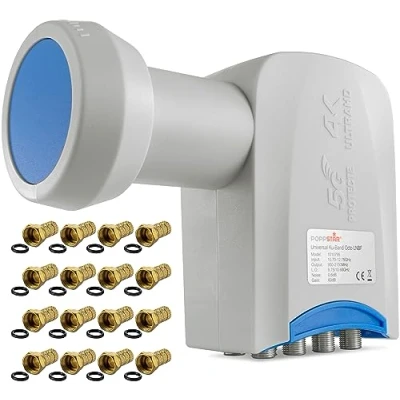 Image of Poppstar Octo LNB 8 way LNC Set with 16x F connectors for Cable Satellite Dish Devices (digital, 4K, Full HD, 4k UHD, 3D TV)