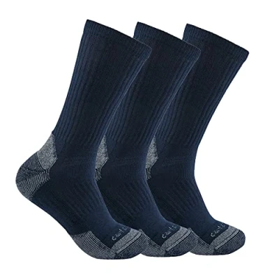 Image of Carhartt Men&#039;s Midweight Cotton Blend Sock 3 Pack, Navy, Medium (Pack of 3)