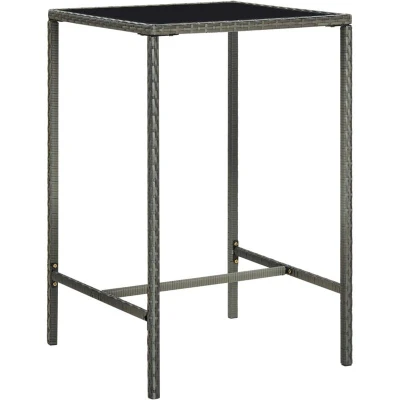 Image of vidaXL Garden Bar Table Grey 70x70x110 cm Poly Rattan and Glass