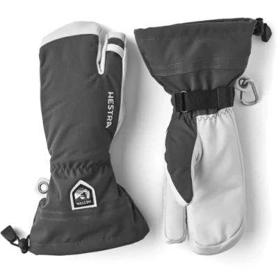 Image of Hestra Army Leather Heli Ski Glove Classic 3 Finger Snow for Skiing, Snowboarding and Mountaineering, Grey, 7