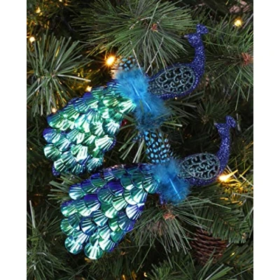 Image of Christmas Concepts® 20cm Peacock Decoration With Jewelled Tail Luxury Tree Decorations (Midnight Blue Sequins, Pack of 2)