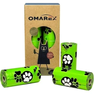 Image of 120 X Dog Poo Bags Biodegradable OMAREX Extra Thick Pet Waste Bags. 8 Rolls Count. Large Size Eco friendly 22cm 31cm Leak Proof