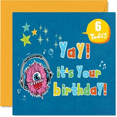 Image of 6th Birthday Card Boy Monster Happy 6 Year Old Boy, Boys Cards for Him, 145mm x Greeting Son Nephew Grandson Kid Children