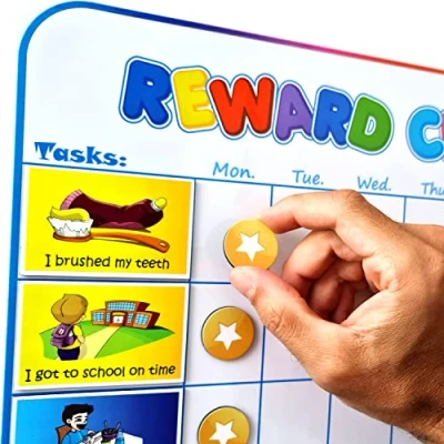 Image of Large Magnetic Reward Chart for Kids 127 Pre Written Stickers (Including Potty Training) + 30 Customizable Chores Behavior, Responsibility &amp; Incentive Routine Star Fridge (1 Kid Version)