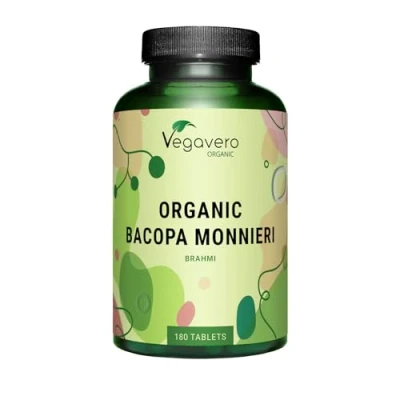 Image of Vegavero Organic Bacopa Monnieri 1500 mg Brahmi 2% Natural Bacosides Lab Tested 180 Tablets Vegan