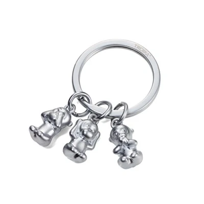 Image of TROIKA THREE Monkeys KR17 18/MA Keyring Emoji Monkey 3 See Nothing, Hear Say Nothing Cast Metal Matt Chrome Plated Silver Original, silver, 6 cm, Modern