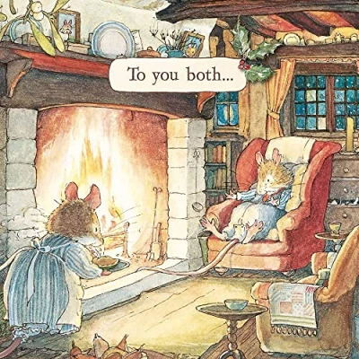 Image of Museums &amp; Galleries Artistic Christmas Greeting Card To You Both Keeping Warm By The Fire Illustration From Brambly Hedge Range, Multicoloured, 160 x 160mm