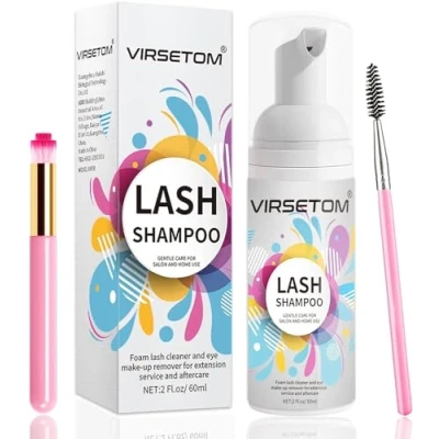 Image of Eyelash Extension Cleanser, Shampoo For Eyelashes Cleansing and Extensions, Gentle Lash 60ml + Brush Mascara Wand, Paraben &amp; Sulfate Free Cleanser Salon Home Use