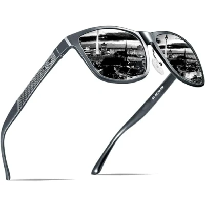Image of ATTCL Men&#039;s Retro Driving Polarized Sunglasses Man Al Mg Metal Frame Ultra Light UV400 CAT 3 CE (8587 Grey Frame/Grey Lens(Not Mirrored))