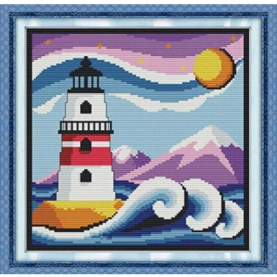 Image of Cross Stitch Kits, Awesocrafts Lighthouse Easy Patterns Stitching Embroidery Kit Supplies Christmas, Counted (Lighthouse, Counted)